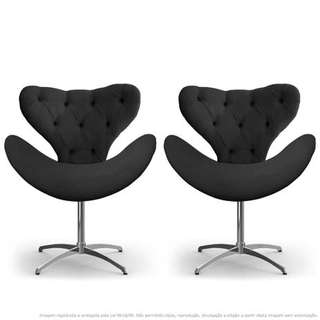 Kit 2 Cadeiras Decorativas Poltronas Egg com Capitonê Cinza com Base Giratória - Lubrano decor Menor preço em Kit 2 Cadeiras Decorativas Poltronas Egg com Capitonê Cinza com Base Giratória - Lubrano decor
