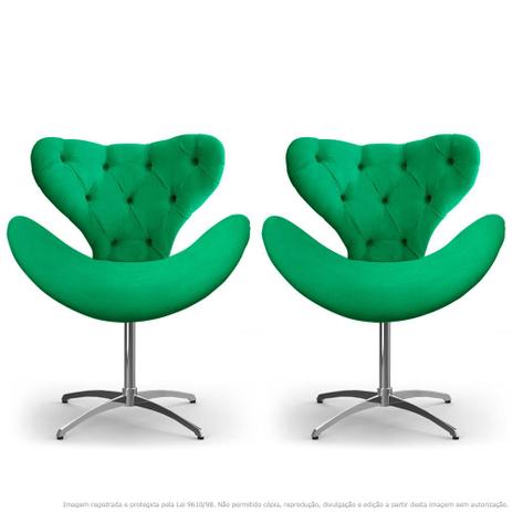 Menor preço em Kit 2 Cadeiras Decorativas Poltronas Egg com Capitonê Verde com Base Giratória - Lubrano decor