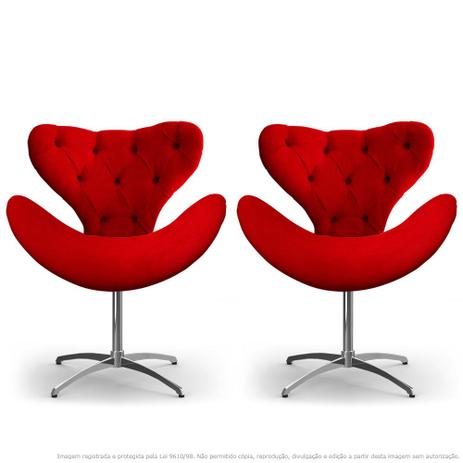 Kit 2 Cadeiras Decorativas Poltronas Egg com Capitonê Vermelha com Base Giratória - Lubrano decor Menor preço em Kit 2 Cadeiras Decorativas Poltronas Egg com Capitonê Vermelha com Base Giratória - Lubrano decor