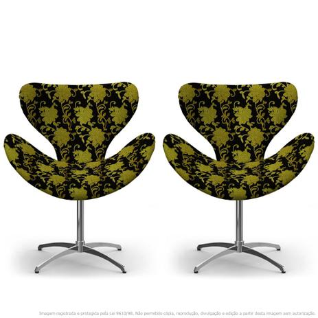 Kit 2 Cadeiras Egg Floral Amarelo e Preto Poltrona Decorativa com Base Giratória - Lubrano decor Menor preço em Kit 2 Cadeiras Egg Floral Amarelo e Preto Poltrona Decorativa com Base Giratória - Lubrano decor