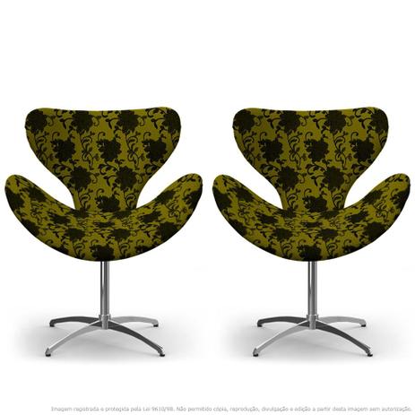 Kit 2 Cadeiras Egg Floral Preto e Amarelo Poltrona Decorativa com Base Giratória - Lubrano decor Menor preço em Kit 2 Cadeiras Egg Floral Preto e Amarelo Poltrona Decorativa com Base Giratória - Lubrano decor
