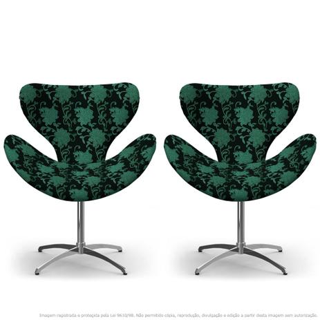 Kit 2 Cadeiras Egg Floral Verde e Preto Poltrona Decorativa com Base Giratória - Lubrano decor Menor preço em Kit 2 Cadeiras Egg Floral Verde e Preto Poltrona Decorativa com Base Giratória - Lubrano decor