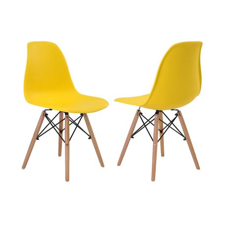 Kit 2 Cadeiras Eiffel Plastico Base Madeira Amarela - Atelie magazine Menor preço em Kit 2 Cadeiras Eiffel Plastico Base Madeira Amarela - Atelie magazine