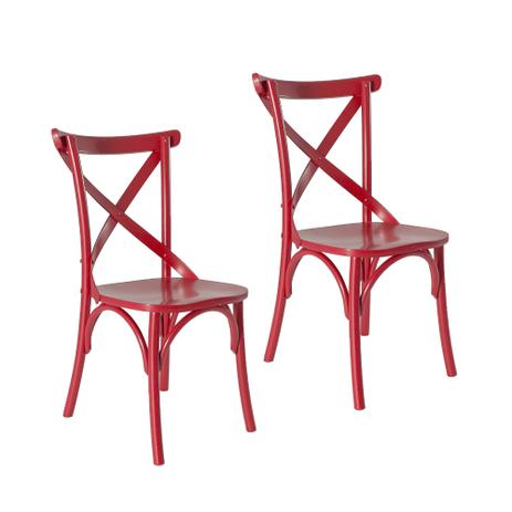 Kit 2 Cadeiras Paris Estilo Vintage em Madeira Maciça - Pintura Laca Vermelho - Ativa Menor preço em Kit 2 Cadeiras Paris Estilo Vintage em Madeira Maciça - Pintura Laca Vermelho - Ativa