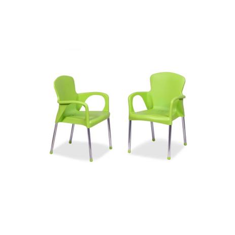 Kit 2 Cadeiras Poltrona Colorida Plastico E Aço Cromado Verde - Niquelart Menor preço em Kit 2 Cadeiras Poltrona Colorida Plastico E Aço Cromado Verde - Niquelart