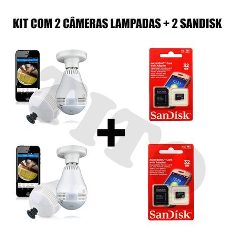 Kit 2 Câmera Lâmpada Wifi Panorâmica 360º e 2 Sandisk 32g - Leticia ap bonfim Menor preço em Kit 2 Câmera Lâmpada Wifi Panorâmica 360º e 2 Sandisk 32g - Leticia ap bonfim