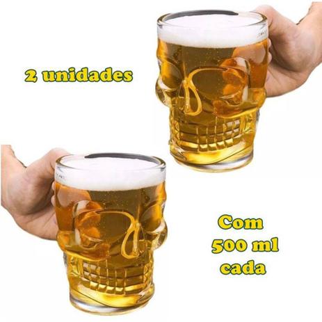 kit 2 Canecas de Vidro Caveira Crânio para Chopp Cerveja 500ml Menor preço em kit 2 Canecas de Vidro Caveira Crânio para Chopp Cerveja 500ml