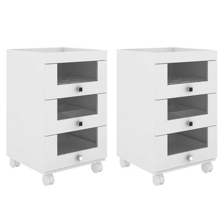 Kit 2 Carrinhos de Maquiagem PE2013 03 Gavetas Branco - Tecno Mobili Menor preço em Kit 2 Carrinhos de Maquiagem PE2013 03 Gavetas Branco - Tecno Mobili