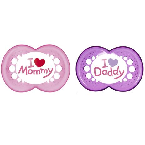 Kit 2 Chupetas MAM Mommy Daddy 6+ Meses Menina Menor preço em Kit 2 Chupetas MAM Mommy Daddy 6+ Meses Menina