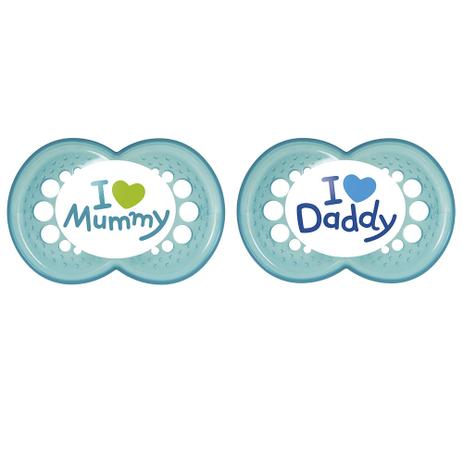 Kit 2 Chupetas MAM Mommy Daddy 6+ Meses Menino Menor preço em Kit 2 Chupetas MAM Mommy Daddy 6+ Meses Menino