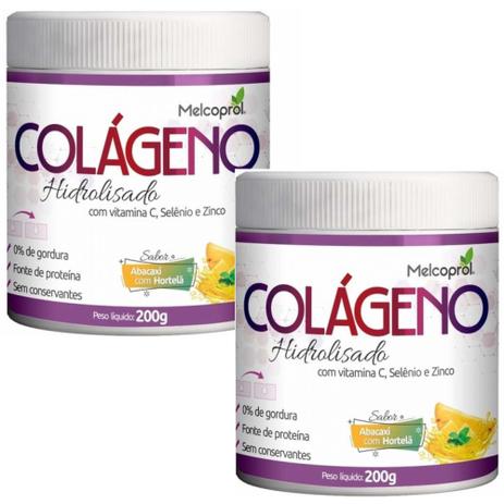 Kit 2 Colágeno Hidrolisado em pó com Vitamina C, Selênio e Zinco Sabor Abacaxi com Hortelã 400g Melcoprol Menor preço em Kit 2 Colágeno Hidrolisado em pó com Vitamina C, Selênio e Zinco Sabor Abacaxi com Hortelã 400g Melcoprol