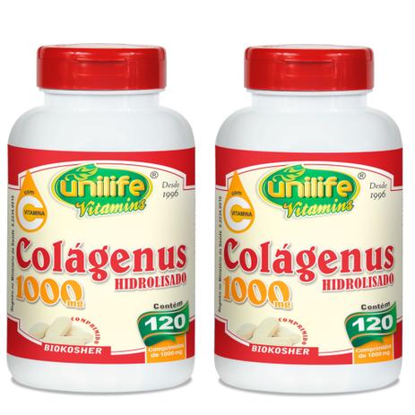 Kit 2 Colágeno Hidrolisado Puro + Vitamina C 240 Comprimidos Unilife Menor preço em Kit 2 Colágeno Hidrolisado Puro + Vitamina C 240 Comprimidos Unilife