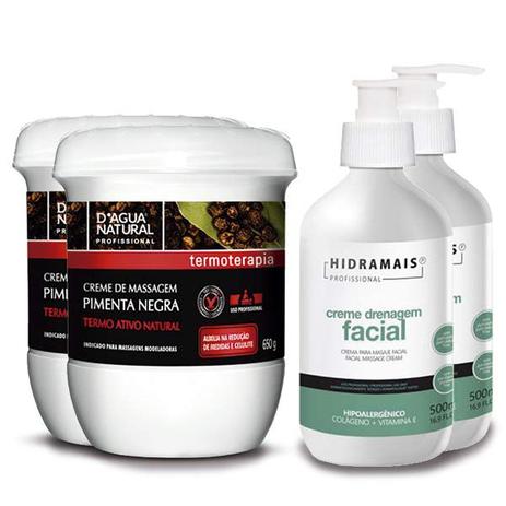 Kit 2 Cremes de Massagem Pimenta Negra DAgua Natural + 2 Drenagem Facial Hidramais Menor preço em Kit 2 Cremes de Massagem Pimenta Negra DAgua Natural + 2 Drenagem Facial Hidramais