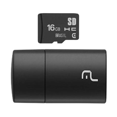 Kit 2 Em 1 Multilaser Leitor USB Cartão De Memória Micro SD 16GB Preto Menor preço em Kit 2 Em 1 Multilaser Leitor USB Cartão De Memória Micro SD 16GB Preto