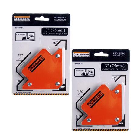 Kit 2 Esquadro Magnético 12kg Starfer 3 pol. (75mm) Starfer Menor preço em Kit 2 Esquadro Magnético 12kg Starfer 3 pol. (75mm) Starfer