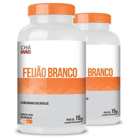Kit 2 Feijão Branco 500mg Chá Mais 30 cápsulas Menor preço em Kit 2 Feijão Branco 500mg Chá Mais 30 cápsulas