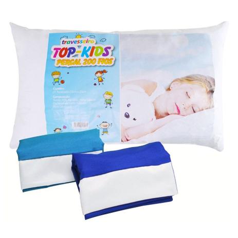 Kit 2 Fronhas Infantil Microfibra Azul e Azul Turquesa e 1 Travesseiro Infantil Raphury Menor preço em Kit 2 Fronhas Infantil Microfibra Azul e Azul Turquesa e 1 Travesseiro Infantil Raphury