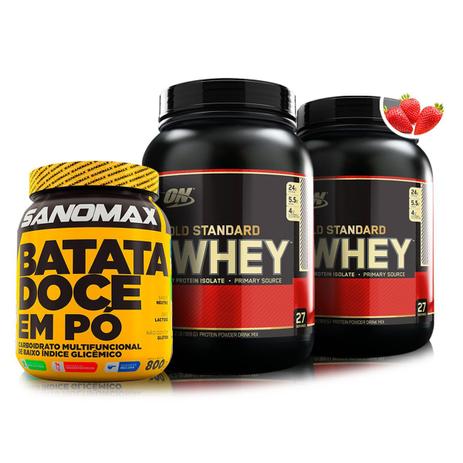 Kit 2 gold standard 100 whey ( 2 lb) (chocolate coconut) + batata doce 800g sanomax - Optimum nutrition Menor preço em Kit 2 gold standard 100 whey ( 2 lb) (chocolate coconut) + batata doce 800g sanomax - Optimum nutrition