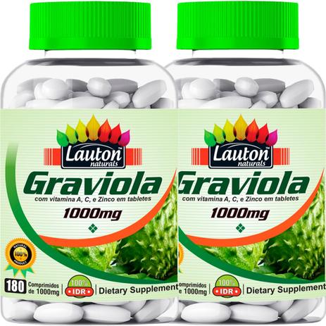 Kit 2 Graviola 1000mg 180 Comprimidos Lauton Nutrition Menor preço em Kit 2 Graviola 1000mg 180 Comprimidos Lauton Nutrition