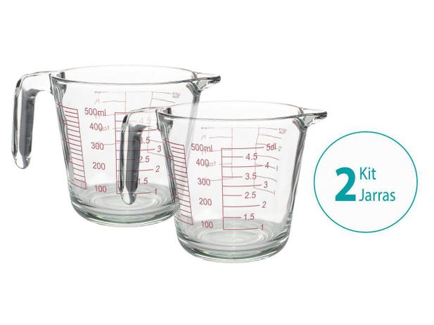 Kit 2 Jarras Medidoras de Vidro com Alça Graduado 500ml - CASALINDA Menor preço em Kit 2 Jarras Medidoras de Vidro com Alça Graduado 500ml - CASALINDA
