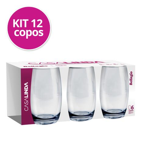 Kit 2 Jogos Copos Vidro Bellagio Transparente 450ml - Casa linda Menor preço em Kit 2 Jogos Copos Vidro Bellagio Transparente 450ml - Casa linda
