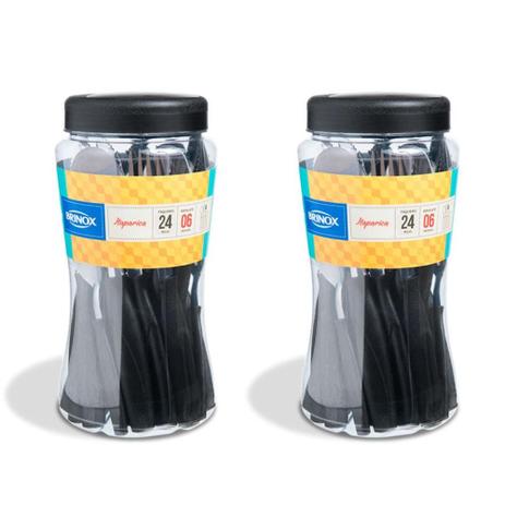 Kit 2 Jogos de Talheres 24 Peças Itaparica Preto - Brinox Menor preço em Kit 2 Jogos de Talheres 24 Peças Itaparica Preto - Brinox