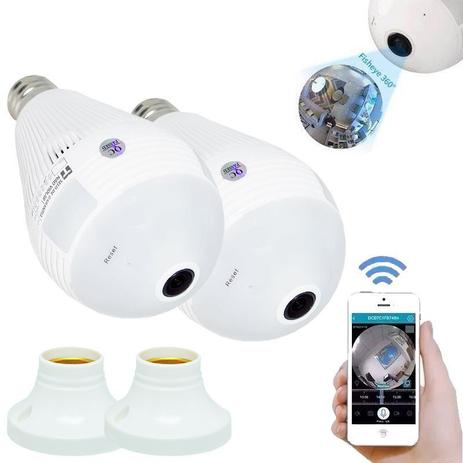 Kit 2 Lâmpadas Câmera Espiã 360 Panorâmica Wifi Ip Led Bivolt Microfone e Alto Falante Embutido - Wifi panorama Menor preço em Kit 2 Lâmpadas Câmera Espiã 360 Panorâmica Wifi Ip Led Bivolt Microfone e Alto Falante Embutido - Wifi panorama