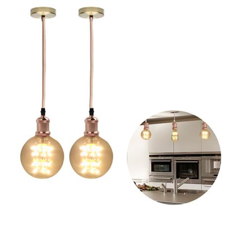 Kit 2 Luminária Pendente Soquete Bocal Retro E27 Com Lâmpada Led Formato Globo Vintage Luz Amarela - KIT PENDENTE Menor preço em Kit 2 Luminária Pendente Soquete Bocal Retro E27 Com Lâmpada Led Formato Globo Vintage Luz Amarela - KIT PENDENTE