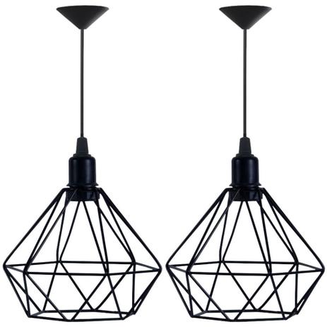 Kit 2 Lustre Pendente Aramado Diamante Preto ( 2Un Lustre Bocal Separado) - PLUGADOR Menor preço em Kit 2 Lustre Pendente Aramado Diamante Preto ( 2Un Lustre Bocal Separado) - PLUGADOR
