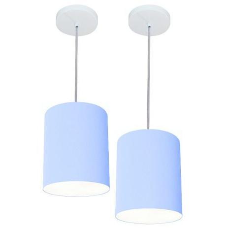Menor preço em Kit/2 Lustre Pendente Cilindrico Md-4012 Cupula Tecido 18x25cm Azul Bebe - Vivare iluminação