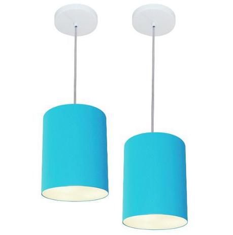 Menor preço em Kit/2 Lustre Pendente Cilindrico Md-4012 Cupula Tecido 18x25cm Azul Turquesa - Vivare Iluminação