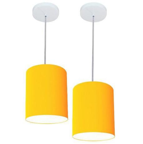 Kit/2 Lustre Pendente Cilindrico Md-4012 Cupula Tecido 18x25cm Laranja - Vivare iluminação é boa?