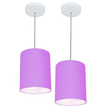 Kit/2 Lustre Pendente Cilindrico Md-4012 Cupula Tecido 18x25cm Lilas - Vivare iluminação Menor preço em Kit/2 Lustre Pendente Cilindrico Md-4012 Cupula Tecido 18x25cm Lilas - Vivare iluminação