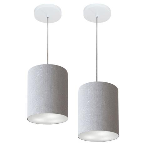 Kit/2 Lustre Pendente Cilindrico Md-4012 Cupula Tecido 18x25cm Rustico Cinza - Vivare iluminação Menor preço em Kit/2 Lustre Pendente Cilindrico Md-4012 Cupula Tecido 18x25cm Rustico Cinza - Vivare iluminação