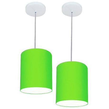Kit/2 Lustre Pendente Cilindrico Md-4012 Cupula Tecido 18x25cm Verde Limao - Vivare iluminação Menor preço em Kit/2 Lustre Pendente Cilindrico Md-4012 Cupula Tecido 18x25cm Verde Limao - Vivare iluminação
