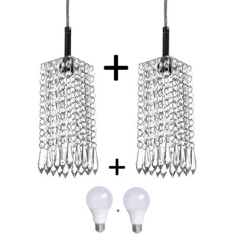 Kit 2 Lustres Pendente De Cristal Acrilico Clearcrillic com Lâmpadas 3000K (Branco Quente) - Marryluz Menor preço em Kit 2 Lustres Pendente De Cristal Acrilico Clearcrillic com Lâmpadas 3000K (Branco Quente) - Marryluz