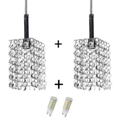 Kit 2 Lustres Pendente Quadrado Clearcast Cristal Legitimo com Lâmpadas 6000K (Branca Fria) - Marryluz Menor preço em Kit 2 Lustres Pendente Quadrado Clearcast Cristal Legitimo com Lâmpadas 6000K (Branca Fria) - Marryluz