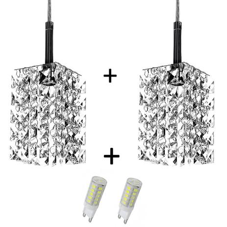Kit 2 Lustres Pendente Quadrado Clearwall de CrIstal Legitimo com Lâmpadas 3000K (Branco Quente) - Marryluz Menor preço em Kit 2 Lustres Pendente Quadrado Clearwall de CrIstal Legitimo com Lâmpadas 3000K (Branco Quente) - Marryluz