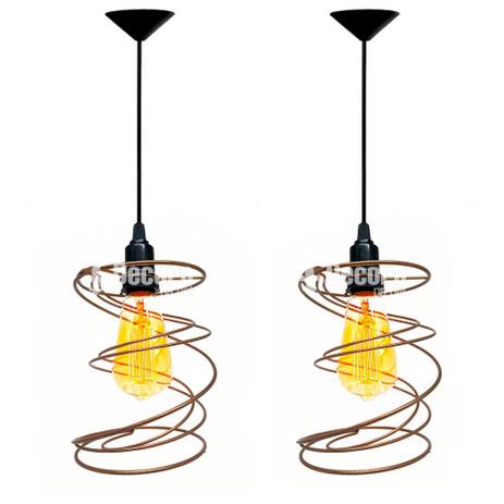 Kit 2 Lustres Pendentes Aramado Retrô Mola Cobre - Decora na Net Menor preço em Kit 2 Lustres Pendentes Aramado Retrô Mola Cobre - Decora na Net