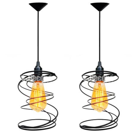 Kit 2 Lustres Pendentes Aramado Retrô Mola Preto - Decora na Net Menor preço em Kit 2 Lustres Pendentes Aramado Retrô Mola Preto - Decora na Net