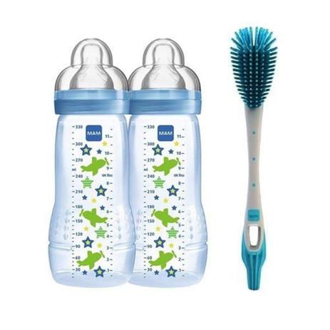 Kit 2 Mamadeira Fashion e Escova Azul Mam Baby Menor preço em Kit 2 Mamadeira Fashion e Escova Azul Mam Baby