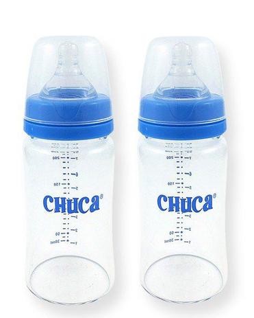 Kit 2 Mamadeiras Vidro 220ml Bico Silicone Chuca Baby - Azul Menor preço em Kit 2 Mamadeiras Vidro 220ml Bico Silicone Chuca Baby - Azul