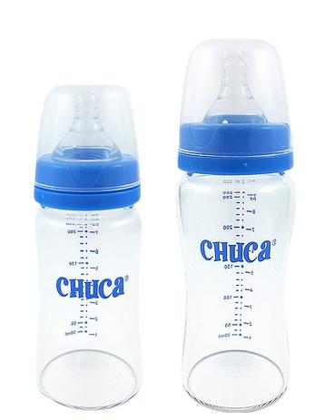 Kit 2 Mamadeiras Vidro com Bico Silicone Chuca Baby 220ml/260ml - Azul Menor preço em Kit 2 Mamadeiras Vidro com Bico Silicone Chuca Baby 220ml/260ml - Azul