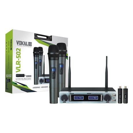 Kit 2 Microfones Sem Fio Vokal VLR-502 Cromado Receptor UHF Menor preço em Kit 2 Microfones Sem Fio Vokal VLR-502 Cromado Receptor UHF
