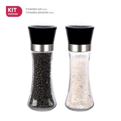 Kit 2 Moedores de Sal ou Pimenta Inox Bela Home Vidro Grande - 200ml Menor preço em Kit 2 Moedores de Sal ou Pimenta Inox Bela Home Vidro Grande - 200ml