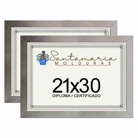 Kit 2 Molduras Porta Diploma Certificado A4 21x30 Prateado - Santamaria molduras Menor preço em Kit 2 Molduras Porta Diploma Certificado A4 21x30 Prateado - Santamaria molduras
