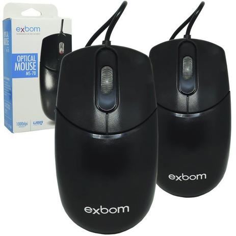 Kit 2 Mouse com Fio Óptico Usb Cabo 1000 Dpi Exbom MS-70 Preto Menor preço em Kit 2 Mouse com Fio Óptico Usb Cabo 1000 Dpi Exbom MS-70 Preto