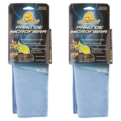 Kit 2 Panos de Microfibra AutoShine 40cm x 40cm Azul Menor preço em Kit 2 Panos de Microfibra AutoShine 40cm x 40cm Azul