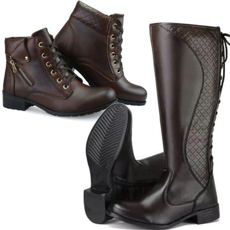 Kit 2 Pares Bota Casual Neway Cano Longo e Cano Curto Marrom Menor preço em Kit 2 Pares Bota Casual Neway Cano Longo e Cano Curto Marrom