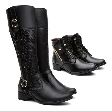 Kit 2 Pares Bota Feminina Cano Longo E Coturno Curto Luxo - Sw Shoes Menor preço em Kit 2 Pares Bota Feminina Cano Longo E Coturno Curto Luxo - Sw Shoes
